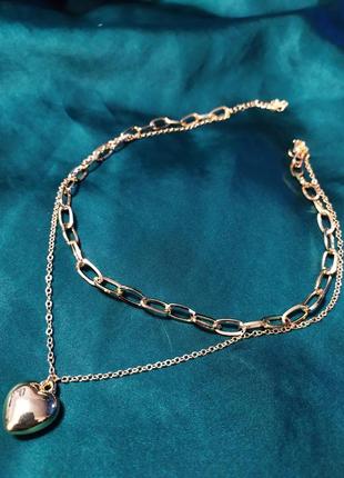 Двойная цепь чокер с подвеской сердце колье ожерелье цепочка10 фото