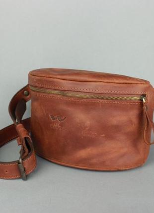 Сумка бананка поясна, кросбоді шкіряна crazy horse, світло-коричнева beltbag