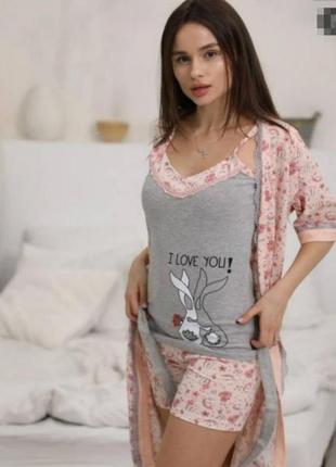 Комплект miss victoria трійка халат-майка-шорти туреччина з/м(42-46) л/хл(46-50)