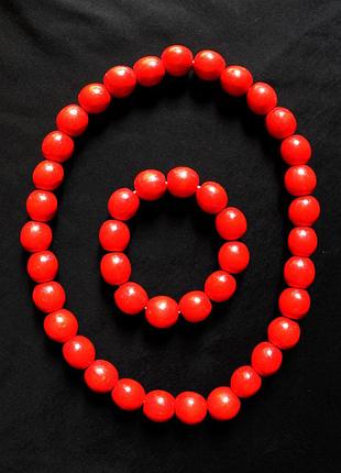 Набор бусы и браслет крупные материал дерево. под вышиванку, украинский наряд.