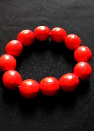 Деревянный красный браслет крупные бусины под вышиванку, украинский наряд.