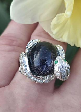 Серебряное колечко змея с авантюрином, 925,небо каира, серебро