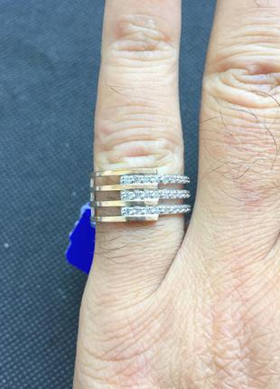 Новое родированое серебряное кольцо зол.пластины фианиты серебро 925 пробы2 фото