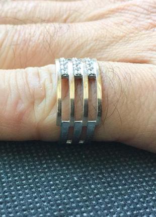Новое родированое серебряное кольцо зол.пластины фианиты серебро 925 пробы4 фото