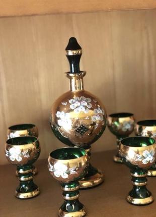 Антиквар набор сервиз бокалы стаканы богемское стекло смальта богемия