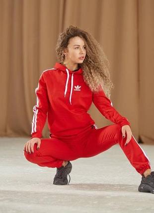 Женский спортивный костюм adidas original красного цвета с лампасами весна осень5 фото