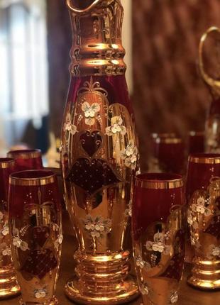 Набор сервиз бокалы богемское стекло смальта богемия bohemia антиквар