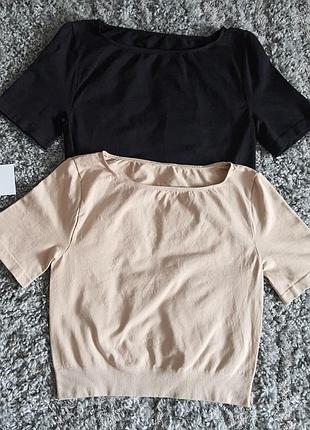 Ідеальний твій безшовний кроп топ футболка укорочена з мікрофібри беж бежева чорна