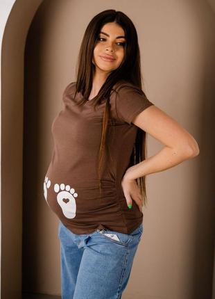 Футболка для вагітних з принтом, мокко (футболка для вагітних з принтом, майбутніх мам )6 фото