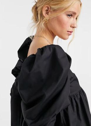 Нарядный топ asos design xs 34 хлопок черный с объемными рукавами буффами4 фото