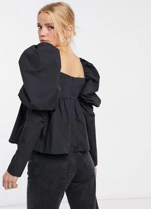 Нарядный топ asos design xs 34 хлопок черный с объемными рукавами буффами3 фото