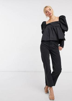 Нарядный топ asos design xs 34 хлопок черный с объемными рукавами буффами2 фото