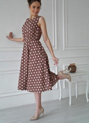 Летнее платье из натурального льна, льняное летнее платье в горошек1 фото