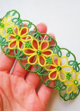 Цветочный кружевной браслет "весна" фриволите4 фото