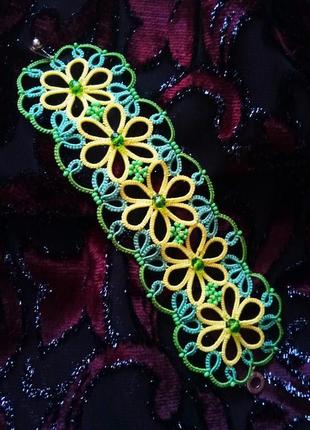 Цветочный кружевной браслет "весна" фриволите2 фото