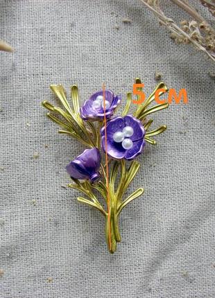 Яскрава брошка з фіолетовими квітами гілка брошка з емаллю. колір фіолетовий золото5 фото
