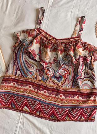 Нарядний топ зі східним принтом з віскози monsoon (розмір 44-46)