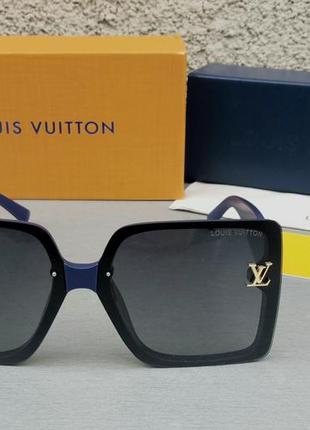 Louis vuitton жіночі сонцезахисні окуляри великі сині з золотим лого2 фото