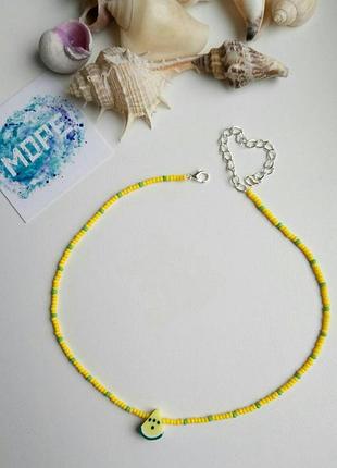 Чокер из бисера и бусин, желтый, кавун, арбуз, жовтий, колье, тренд 2021, ожерелье