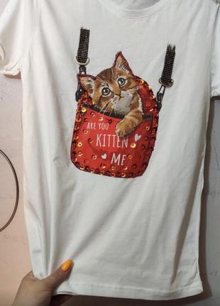 🔥шикарна🔥 футболка туреччина бавовна принт кіт котик1 фото