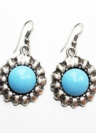 Серьги турецкий мельхиор покрытый серебром камень бирюза скидка -50% !!!