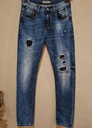 Брендовые дизайнерские джинсы с елементами hand made art denim/3t