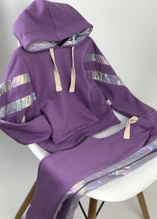 Спортивний костюм лавандовий з вставками плащівки худі оверсайз та джогерси