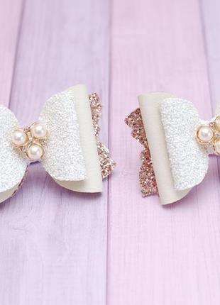 Банты бантики из экокожи молочно-золотые