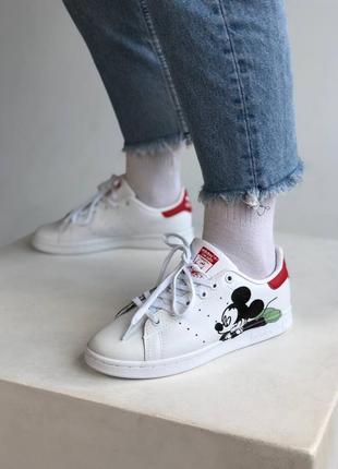 Adidas stan smith white red, женские кроссовки адидас стен смит