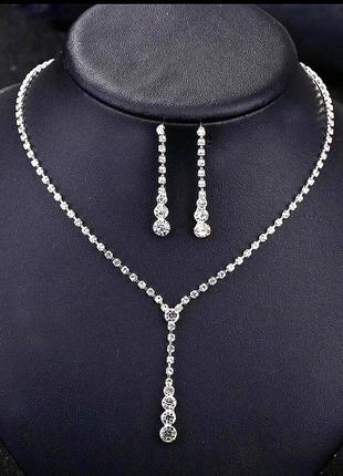 Вечерний набор серьги серебро ожерелье, колье вечерний набор7 фото