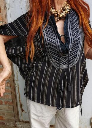 Блуза с шелком люрекс вышивка в полоску летучая мышь в бохо стиле munthe plus simmonsen4 фото