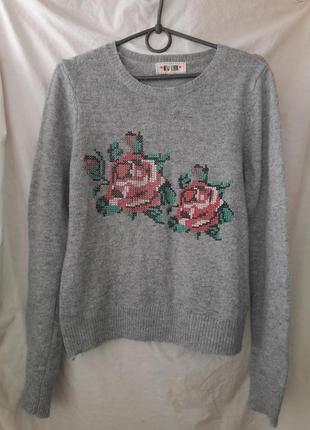 Свитер серый new look  с узором размер 12