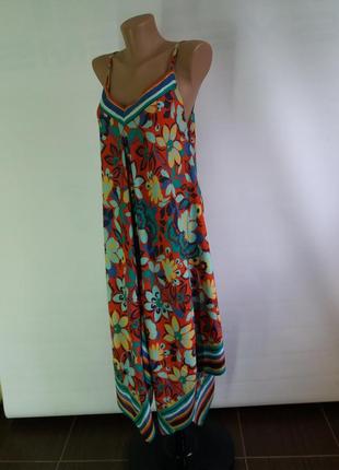 Интересный асиметричный яркий сарафан платье в цветочек из натуральной ткани модал бренда monsoon4 фото