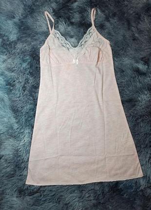 Красивая короткая хлопковая ночная рубашка на тонкой бретели с кружевом, ночнушка cotpark2 фото