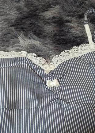 Хлопковая ночная рубашка в полоску на тонкой бретели, короткая полосатая ночнушка cotpark3 фото