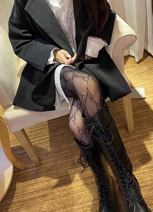 Колготки черные в стиле гуччи  черные колготы сетка