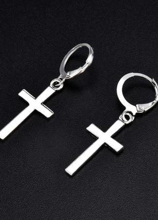Сережки хрестики стильні сережки кільця хрест у стилі панк рок хіп хорген4 фото