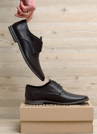 Мужские кожаные летние туфли vankristi classic black п 343 чк5 фото