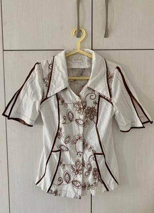 Натуральна лляна блуза піджак льон з вишивкою і плічками