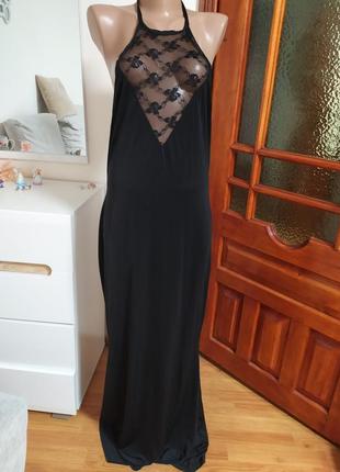 Asos довга сукня р. м l  46 48 чорна з мереживом з відкритою спиною для фотосесії