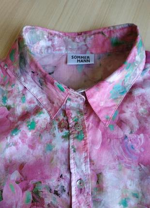 Рубашка розовая цветы винтажная гавайка акварельный принт хлопок xxl оверсайз3 фото