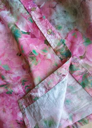 Рубашка розовая цветы винтажная гавайка акварельный принт хлопок xxl оверсайз6 фото