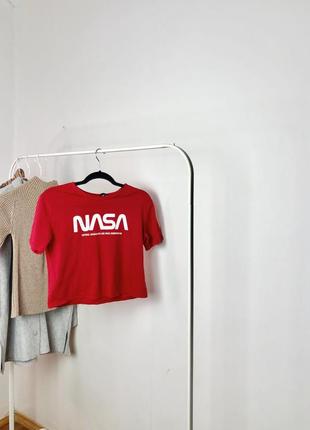 Красная хлопковая футболка nasa h&m