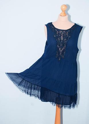 Шивоновая туника блуза с вышивкой бисером рюшами.