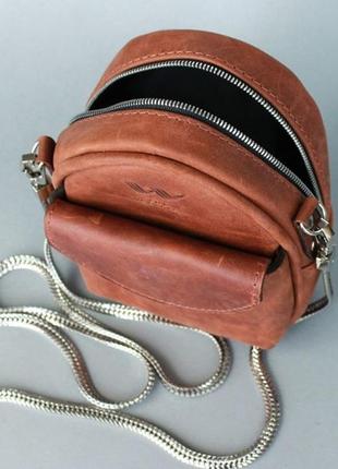 Кожаная женская мини-сумка коньячная винтажная6 фото