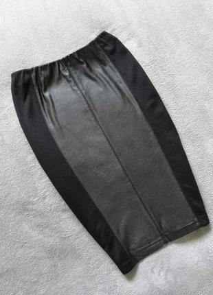 Базовая юбка карандаш черная с кожаной вставкой zara,  h&m,  primark,  only,  bershka2 фото