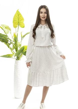 Платье в горох горошек белое с воланом длина миди  рукав 7/87 фото