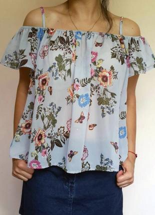 Новая свободная шифоновая блуза в цветы
