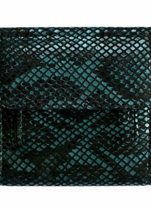 Гаманець смарагдовий, натуральна шкіра з тисненням під рептилію