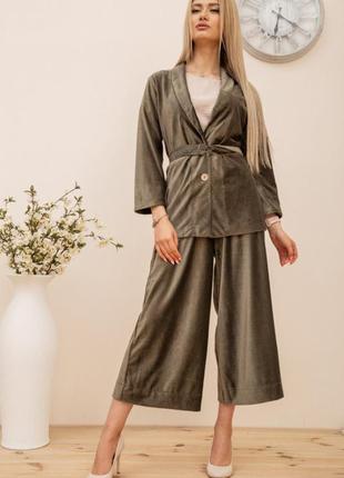 Пиджак женский велюровый цвет хаки2 фото